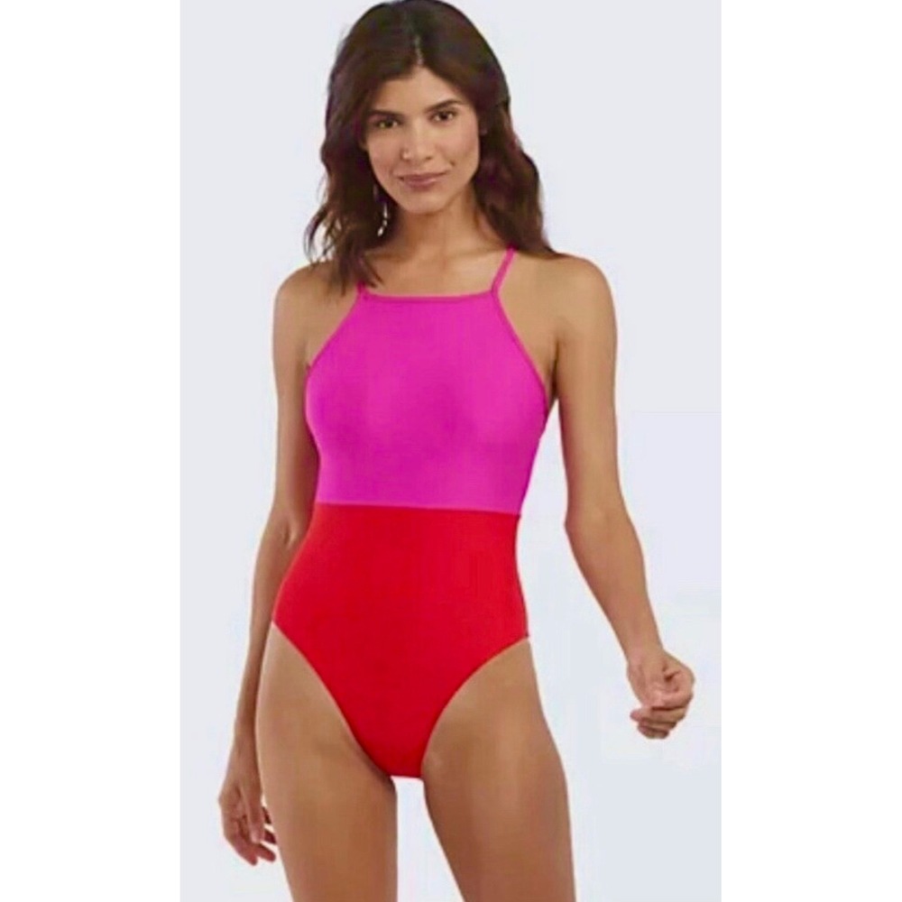 Summersalt high neck color block one piece swimsuit Size 6 pink red